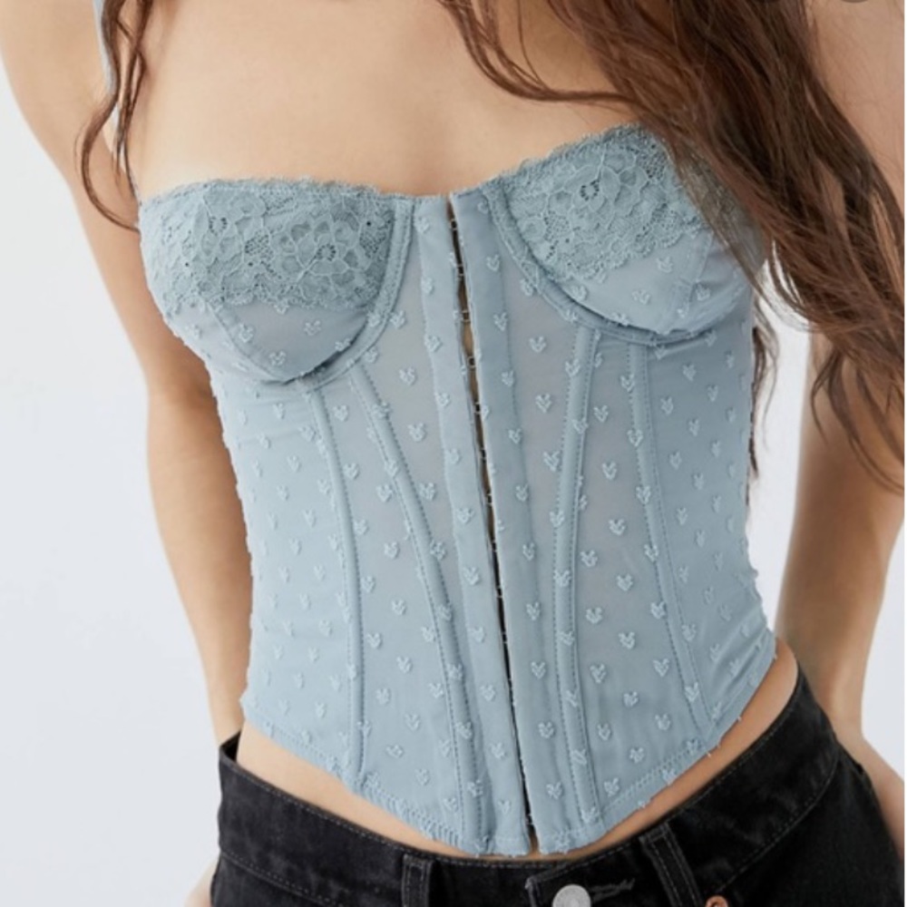 Urban Outfitters Out From Under Lucy Dot Mesh Corset in Blue